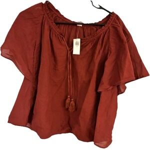 Old Navy XL Women's Top Blouse Maroon Tassel Tie Flutter Short Sleeve Scoop Neck